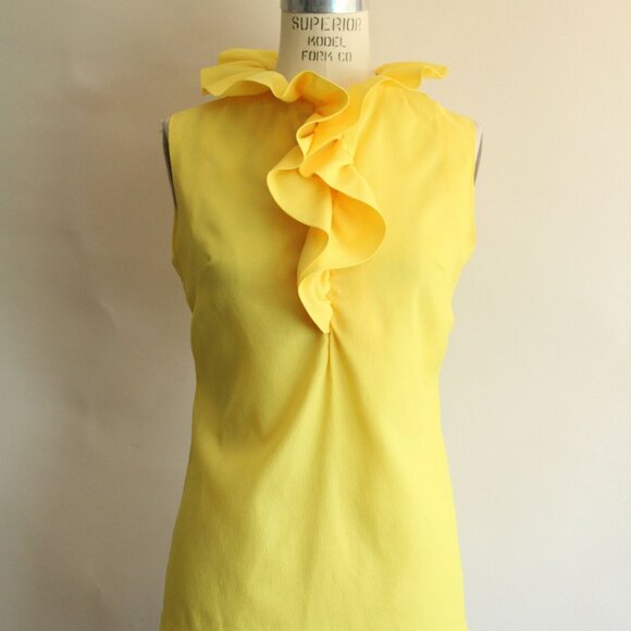 Vintage 1960s Blouse, Teddi of California Yellow Ruffle Collar Top, Zipper Back - Picture 2 of 10